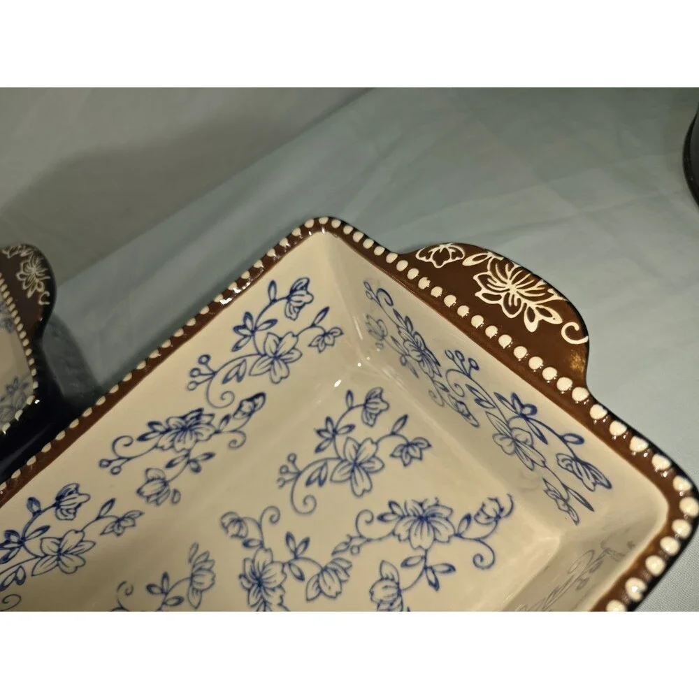 Temp-tations Floral Lace Cobalt Blue 1.5 QT Loaf Pan Set of 2 Retired Bakeware